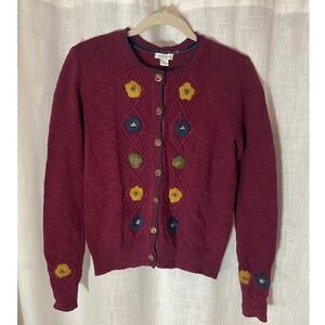 Sundance Cardigan XS Burgundy Embroidered Floral Button Front EUC